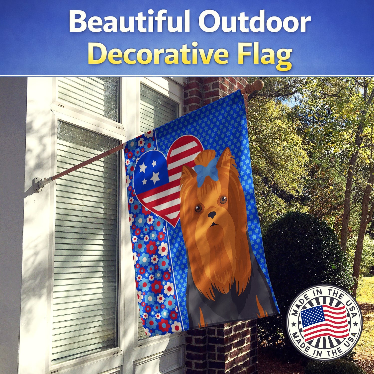 Black and Tan Full Coat Yorkshire Terrier USA American House Flag 28x40 Porch Sleeve Pole Decorative Outside Yard Banner Artwork Wall Hanging, Polyester