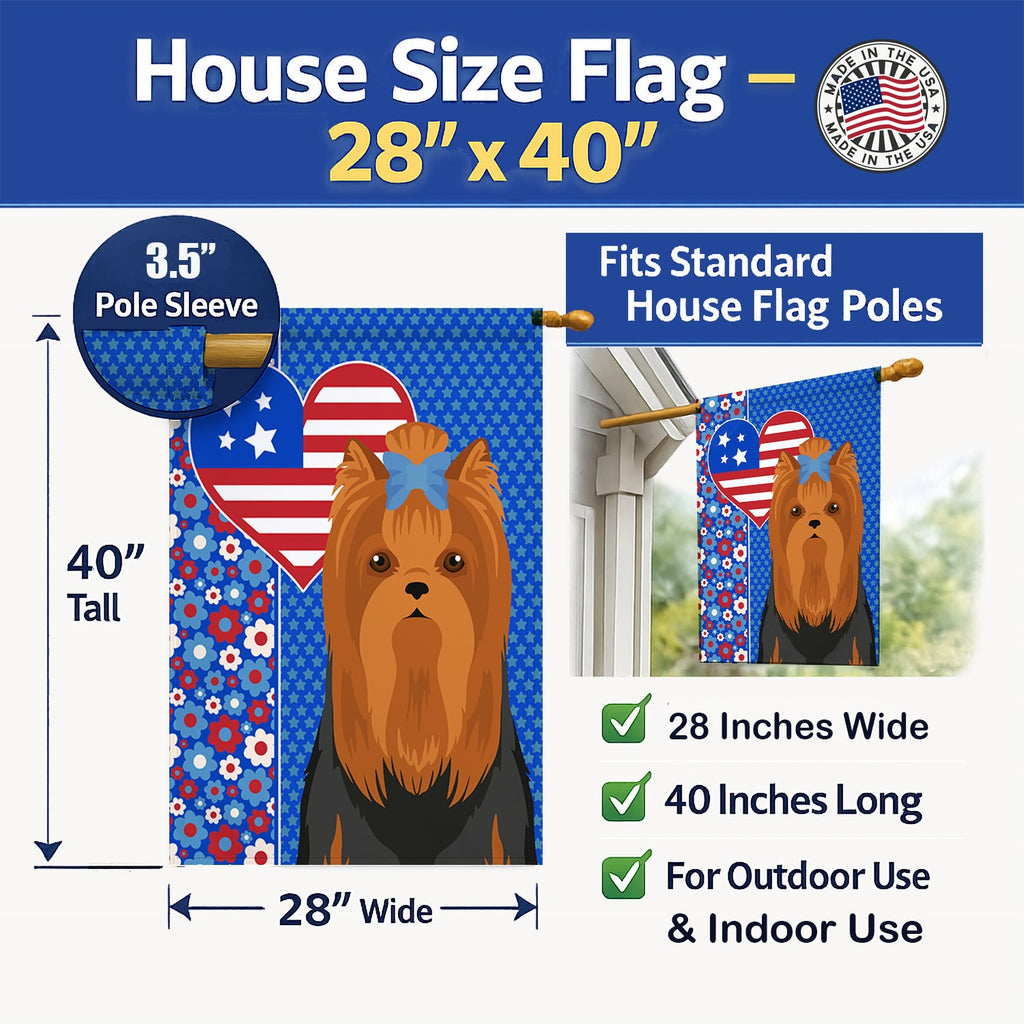 Black and Tan Full Coat Yorkshire Terrier USA American House Flag 28x40 Porch Sleeve Pole Decorative Outside Yard Banner Artwork Wall Hanging, Polyester