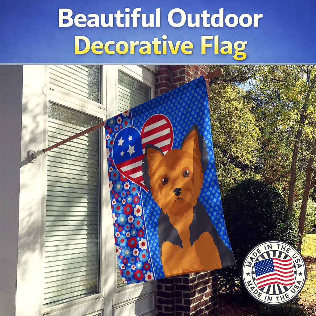 Black and Tan Puppy Cut Yorkshire Terrier USA American House Flag 28x40 Porch Sleeve Pole Decorative Outside Yard Banner Artwork Wall Hanging, Polyester