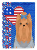 Blue and Tan Full Coat Yorkshire Terrier USA American House Flag 28x40 Porch Sleeve Pole Decorative Outside Yard Banner Artwork Wall Hanging, Polyester