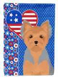 Blue and Tan Puppy Cut Yorkshire Terrier USA American House Flag 28x40 Porch Sleeve Pole Decorative Outside Yard Banner Artwork Wall Hanging, Polyester
