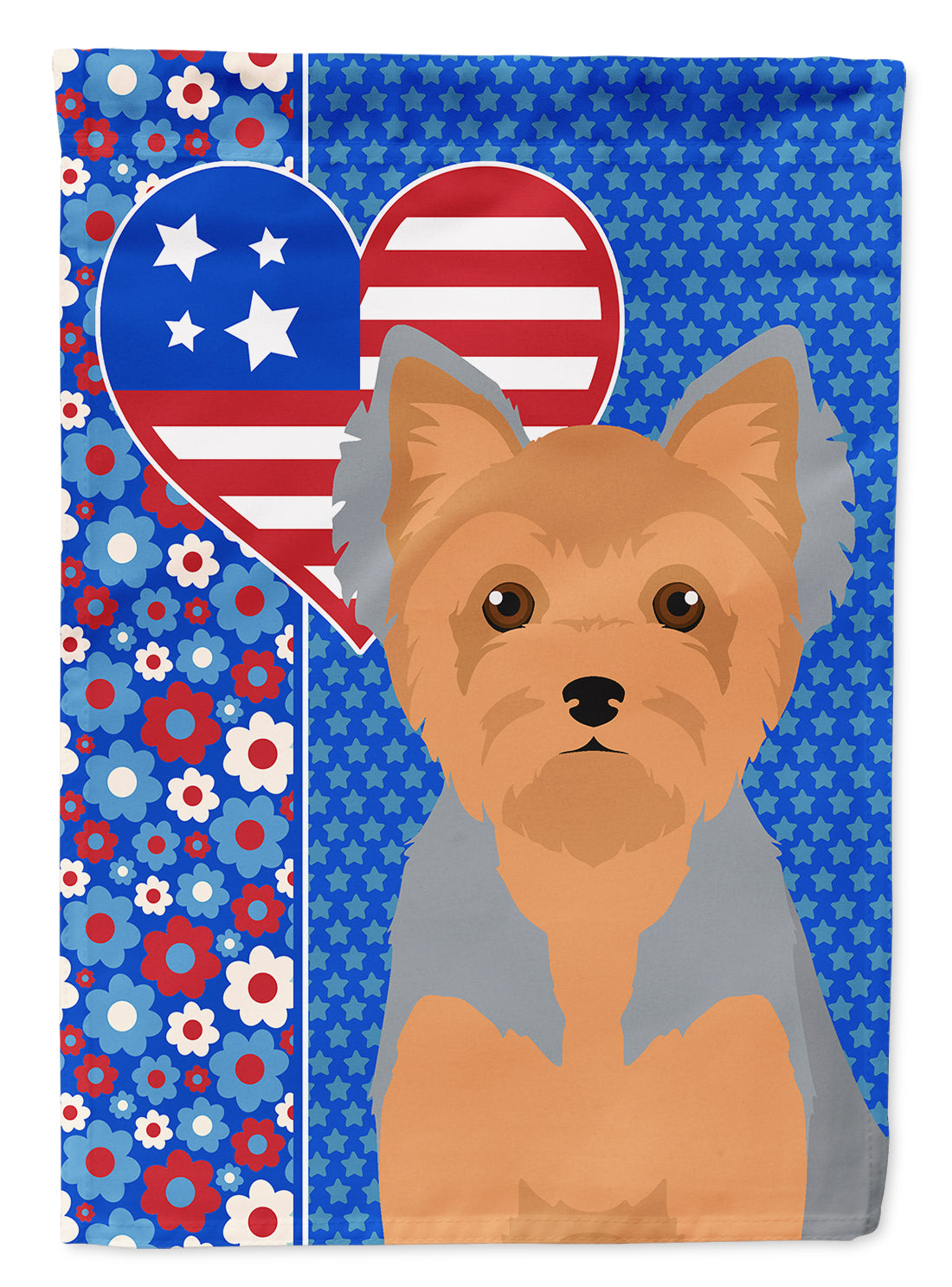 Blue and Tan Puppy Cut Yorkshire Terrier USA American House Flag 28x40 Porch Sleeve Pole Decorative Outside Yard Banner Artwork Wall Hanging, Polyester