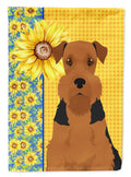 Summer Sunflowers Black and Tan Airedale Terrier House Flag 28x40 Porch Sleeve Pole Decorative Outside Yard Banner Artwork Wall Hanging, Polyester