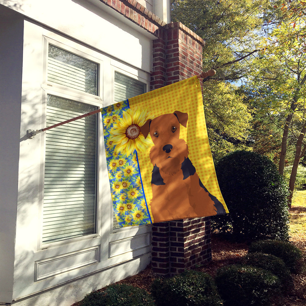 Summer Sunflowers Black and Tan Airedale Terrier House Flag 28x40 Porch Sleeve Pole Decorative Outside Yard Banner Artwork Wall Hanging, Polyester