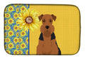Summer Sunflowers Black and Tan Airedale Terrier Dish Drying Mat Absorbent Dish Drying Mat Pad for Kitchen Counter Dish Drainer Mat for Countertop, 14 x 21", Multicolor