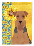 Summer Sunflowers Grizzle and Tan Airedale Terrier House Flag 28x40 Porch Sleeve Pole Decorative Outside Yard Banner Artwork Wall Hanging, Polyester