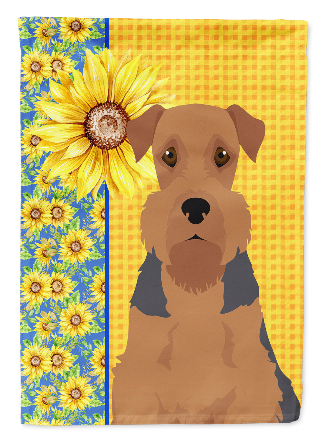 Summer Sunflowers Grizzle and Tan Airedale Terrier House Flag 28x40 Porch Sleeve Pole Decorative Outside Yard Banner Artwork Wall Hanging, Polyester