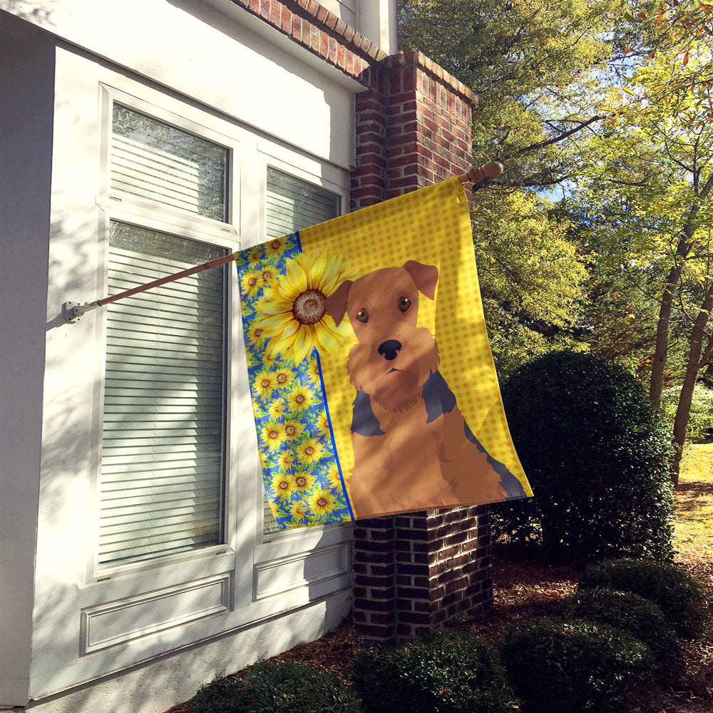 Summer Sunflowers Grizzle and Tan Airedale Terrier House Flag 28x40 Porch Sleeve Pole Decorative Outside Yard Banner Artwork Wall Hanging, Polyester