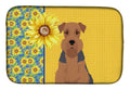 Summer Sunflowers Grizzle and Tan Airedale Terrier Dish Drying Mat Absorbent Dish Drying Mat Pad for Kitchen Counter Dish Drainer Mat for Countertop, 14 x 21", Multicolor