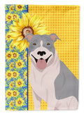 Summer Sunflowers Blue and White Pit Bull Terrier House Flag 28x40 Porch Sleeve Pole Decorative Outside Yard Banner Artwork Wall Hanging, Polyester