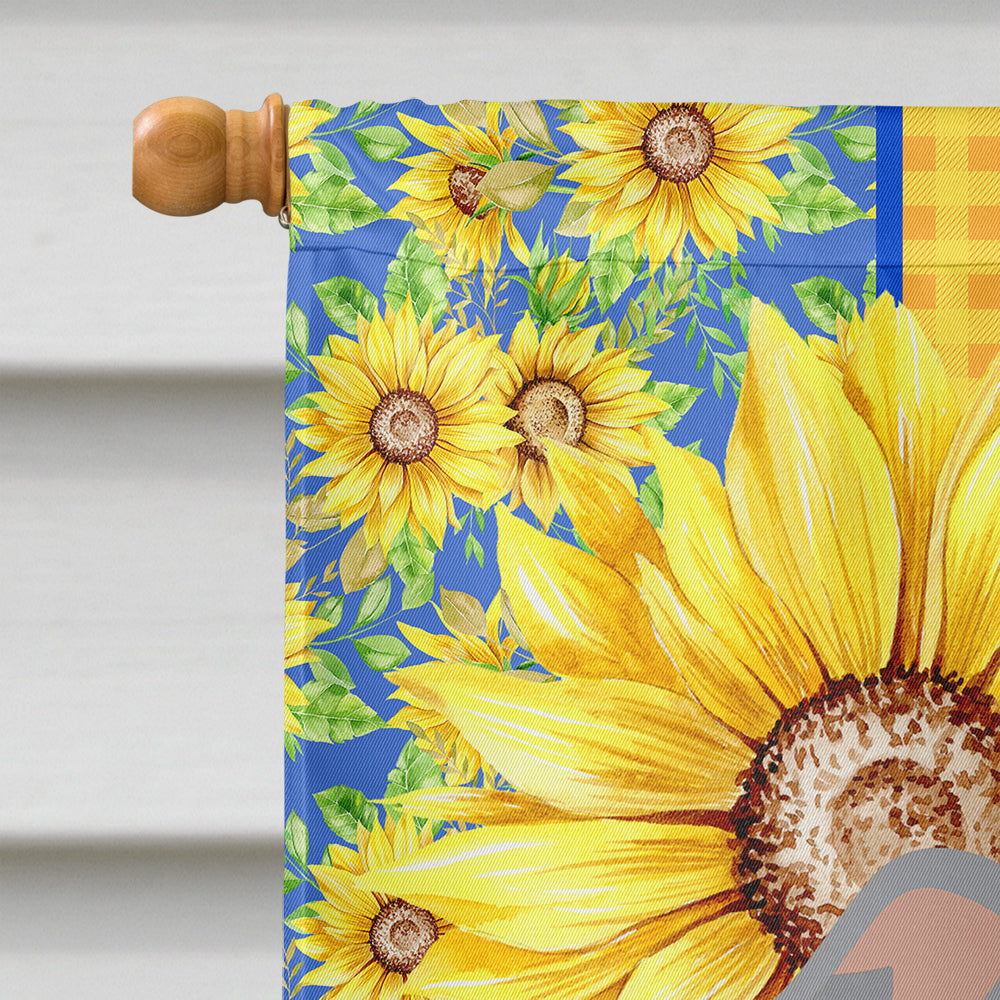 Summer Sunflowers Blue and White Pit Bull Terrier House Flag 28x40 Porch Sleeve Pole Decorative Outside Yard Banner Artwork Wall Hanging, Polyester