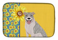 Summer Sunflowers Blue Brindle Pit Bull Terrier Dish Drying Mat Absorbent Dish Drying Mat Pad for Kitchen Counter Dish Drainer Mat for Countertop, 14 x 21", Multicolor