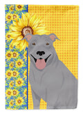 Summer Sunflowers Blue Pit Bull Terrier House Flag 28x40 Porch Sleeve Pole Decorative Outside Yard Banner Artwork Wall Hanging, Polyester
