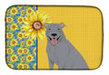 Summer Sunflowers Blue Pit Bull Terrier Dish Drying Mat Absorbent Dish Drying Mat Pad for Kitchen Counter Dish Drainer Mat for Countertop, 14 x 21", Multicolor