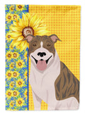 Summer Sunflowers Fawn Brindle Pit Bull Terrier House Flag 28x40 Porch Sleeve Pole Decorative Outside Yard Banner Artwork Wall Hanging, Polyester