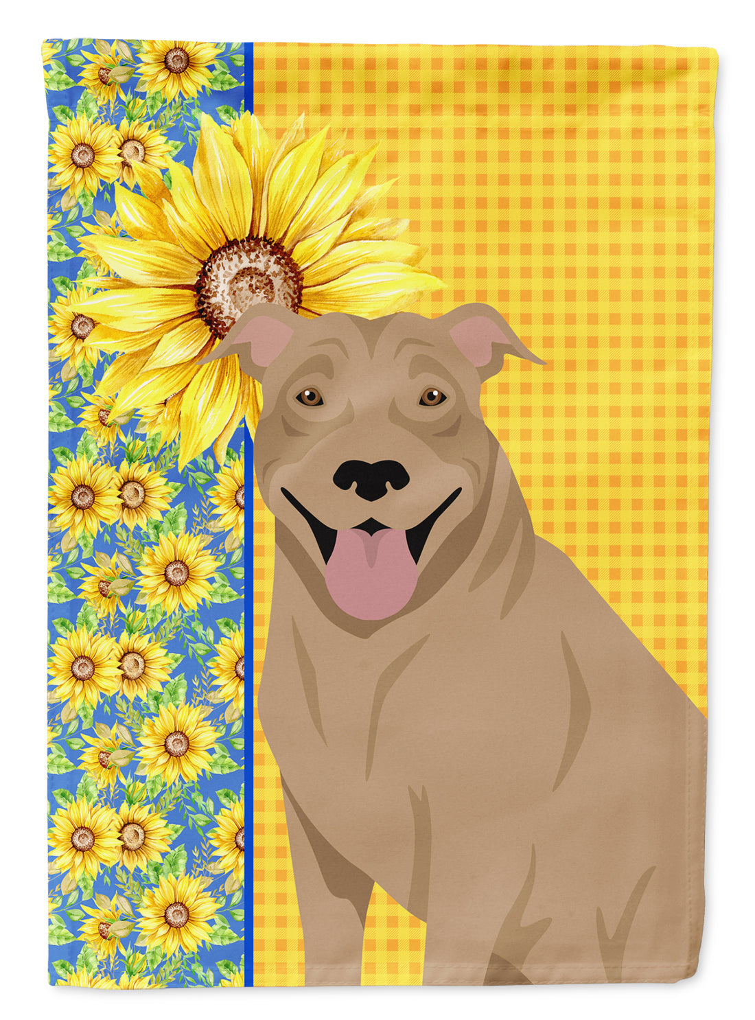 Summer Sunflowers Fawn Pit Bull Terrier House Flag 28x40 Porch Sleeve Pole Decorative Outside Yard Banner Artwork Wall Hanging, Polyester
