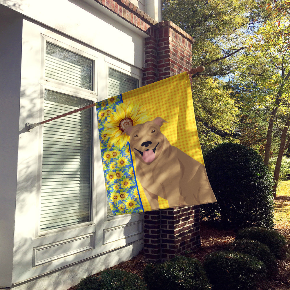 Summer Sunflowers Fawn Pit Bull Terrier House Flag 28x40 Porch Sleeve Pole Decorative Outside Yard Banner Artwork Wall Hanging, Polyester
