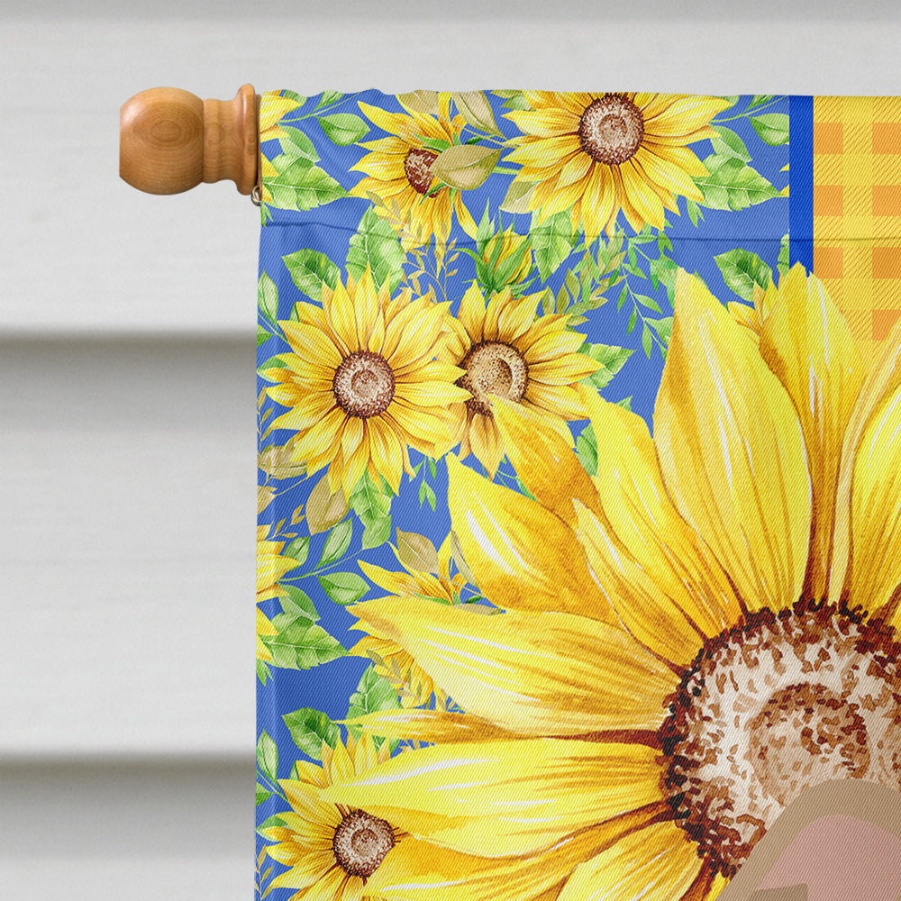 Summer Sunflowers Fawn Pit Bull Terrier House Flag 28x40 Porch Sleeve Pole Decorative Outside Yard Banner Artwork Wall Hanging, Polyester