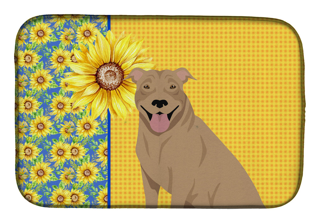 Summer Sunflowers Fawn Pit Bull Terrier Dish Drying Mat Absorbent Dish Drying Mat Pad for Kitchen Counter Dish Drainer Mat for Countertop, 14 x 21", Multicolor
