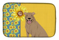 Summer Sunflowers Fawn Pit Bull Terrier Dish Drying Mat Absorbent Dish Drying Mat Pad for Kitchen Counter Dish Drainer Mat for Countertop, 14 x 21", Multicolor