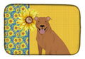 Summer Sunflowers Red Pit Bull Terrier Dish Drying Mat Absorbent Dish Drying Mat Pad for Kitchen Counter Dish Drainer Mat for Countertop, 14 x 21", Multicolor