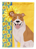 Summer Sunflowers Red and White Pit Bull Terrier House Flag 28x40 Porch Sleeve Pole Decorative Outside Yard Banner Artwork Wall Hanging, Polyester