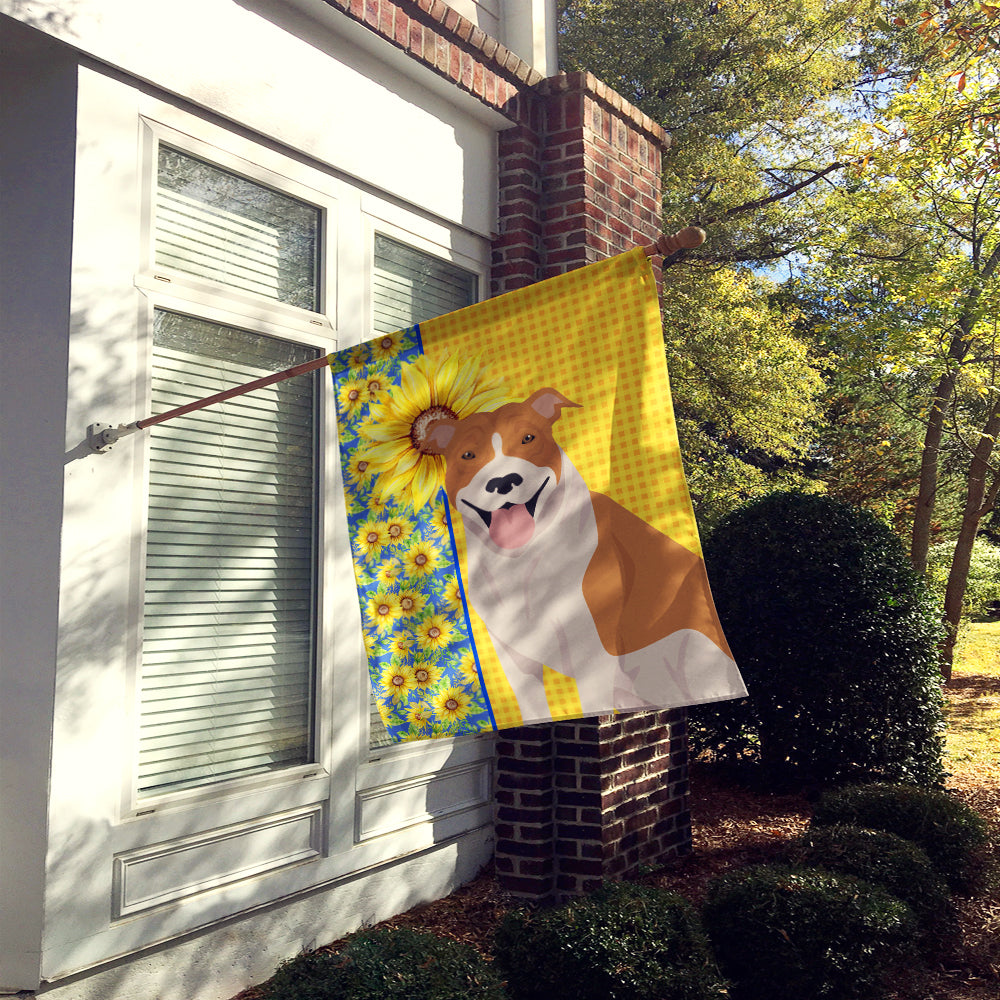 Summer Sunflowers Red and White Pit Bull Terrier House Flag 28x40 Porch Sleeve Pole Decorative Outside Yard Banner Artwork Wall Hanging, Polyester