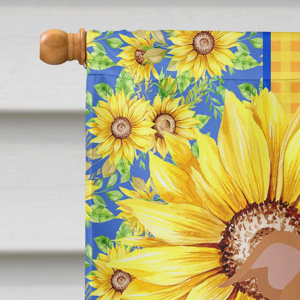 Summer Sunflowers Red and White Pit Bull Terrier House Flag 28x40 Porch Sleeve Pole Decorative Outside Yard Banner Artwork Wall Hanging, Polyester