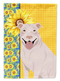 Summer Sunflowers White Pit Bull Terrier House Flag 28x40 Porch Sleeve Pole Decorative Outside Yard Banner Artwork Wall Hanging, Polyester