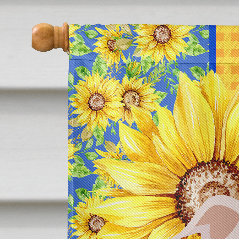 Summer Sunflowers White Pit Bull Terrier House Flag 28x40 Porch Sleeve Pole Decorative Outside Yard Banner Artwork Wall Hanging, Polyester