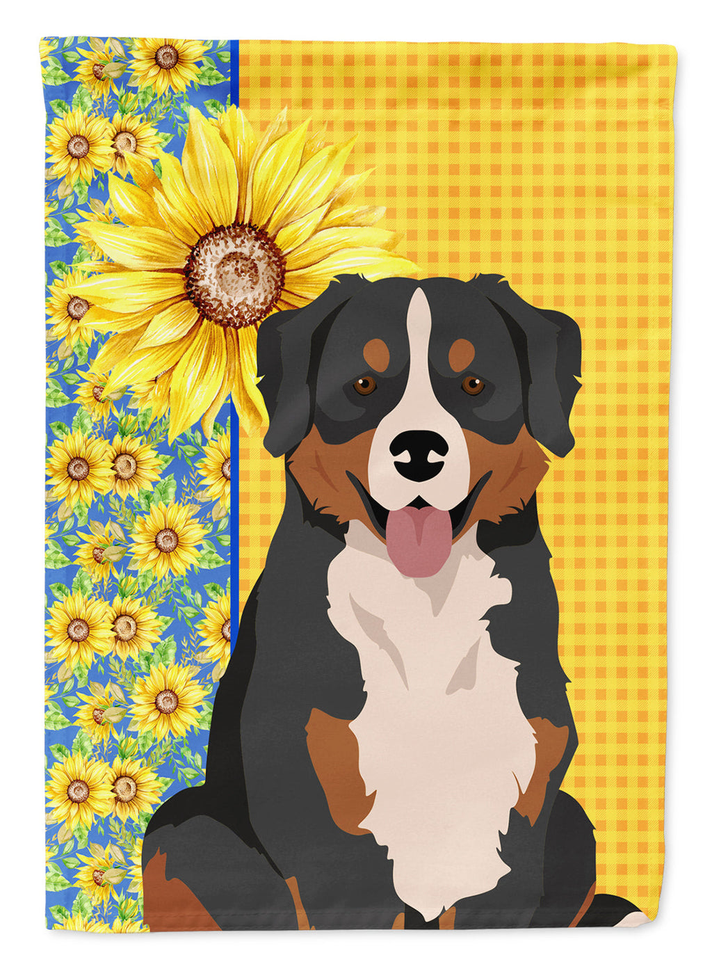 Summer Sunflowers Bernese Mountain Dog House Flag 28x40 Porch Sleeve Pole Decorative Outside Yard Banner Artwork Wall Hanging, Polyester
