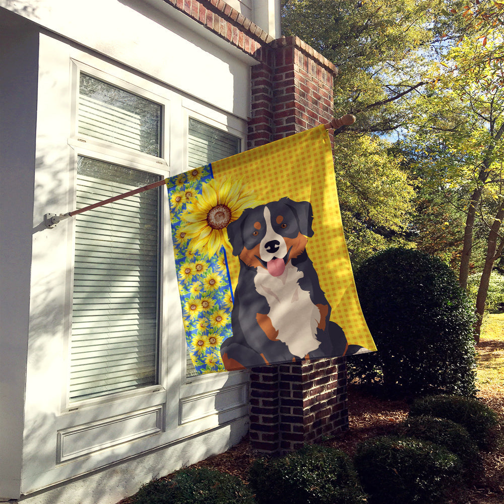 Summer Sunflowers Bernese Mountain Dog House Flag 28x40 Porch Sleeve Pole Decorative Outside Yard Banner Artwork Wall Hanging, Polyester