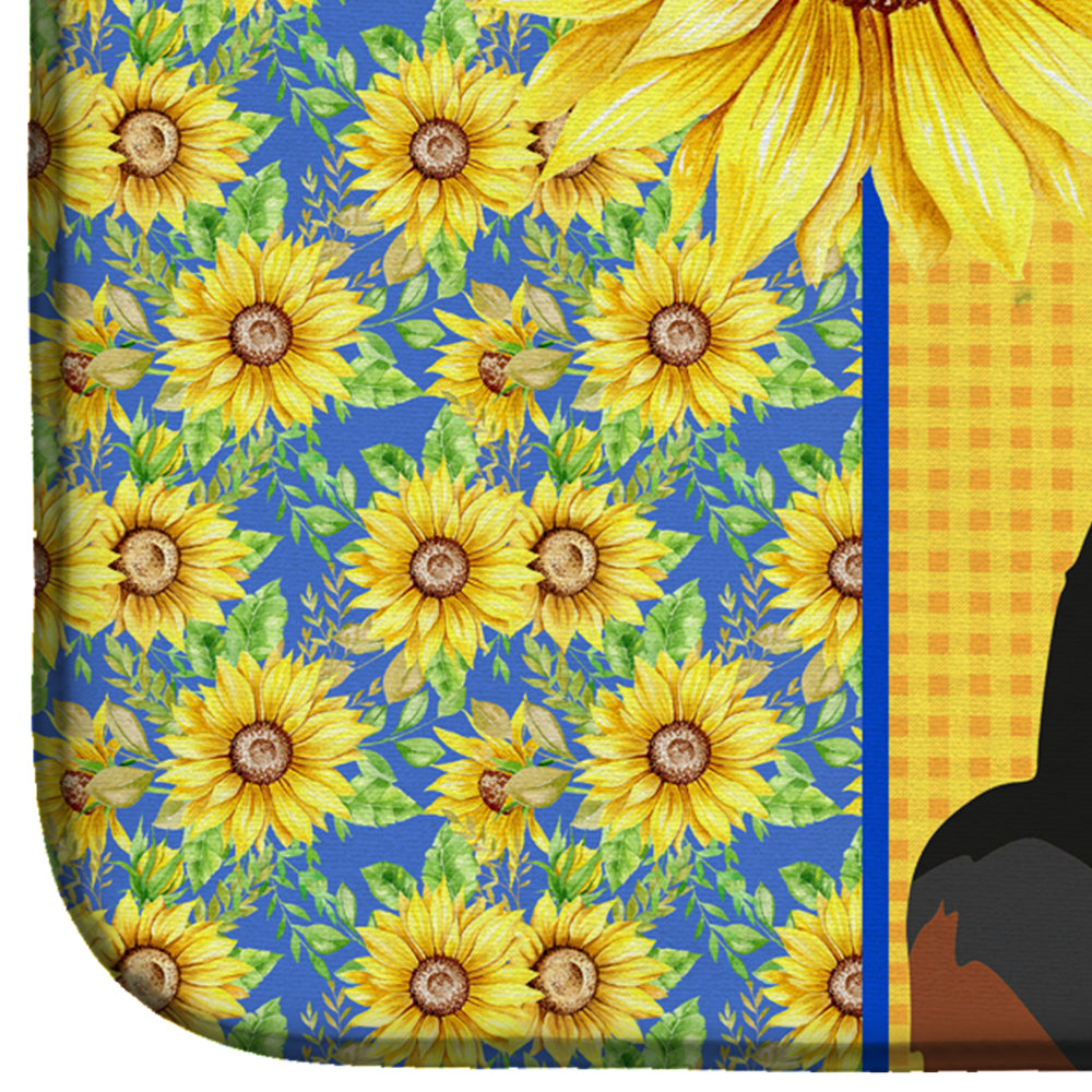 Summer Sunflowers Bernese Mountain Dog Dish Drying Mat Absorbent Dish Drying Mat Pad for Kitchen Counter Dish Drainer Mat for Countertop, 14 x 21", Multicolor