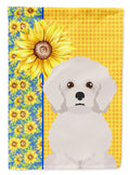 Summer Sunflowers Bichon Frise House Flag 28x40 Porch Sleeve Pole Decorative Outside Yard Banner Artwork Wall Hanging, Polyester