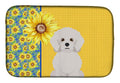 Summer Sunflowers Bichon Frise Dish Drying Mat Absorbent Dish Drying Mat Pad for Kitchen Counter Dish Drainer Mat for Countertop, 14 x 21", Multicolor