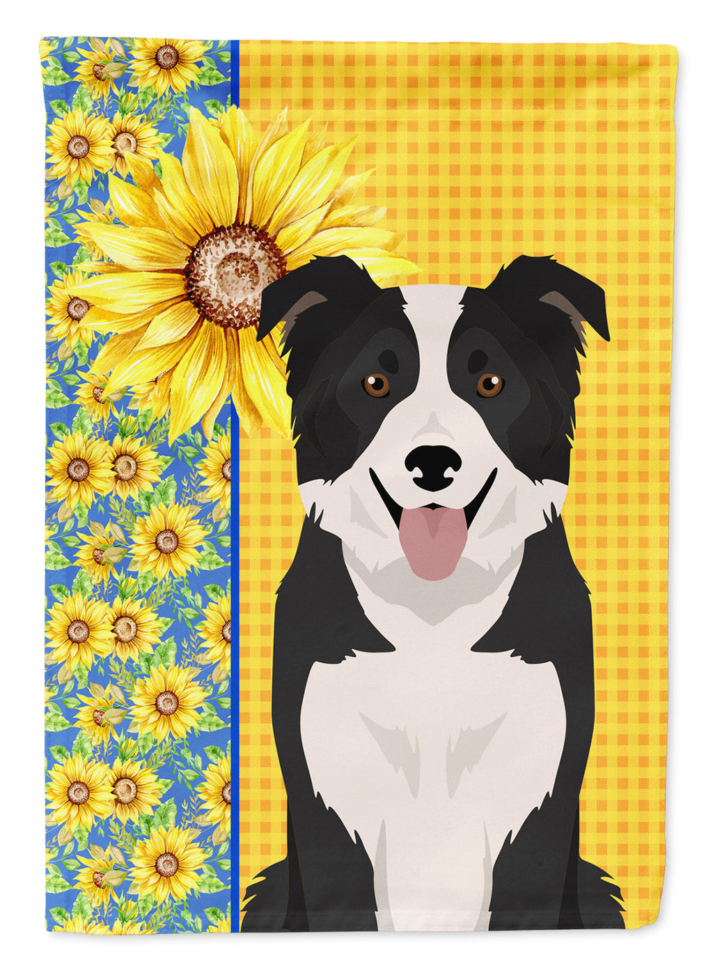 Summer Sunflowers Black and White Border Collie House Flag 28x40 Porch Sleeve Pole Decorative Outside Yard Banner Artwork Wall Hanging, Polyester