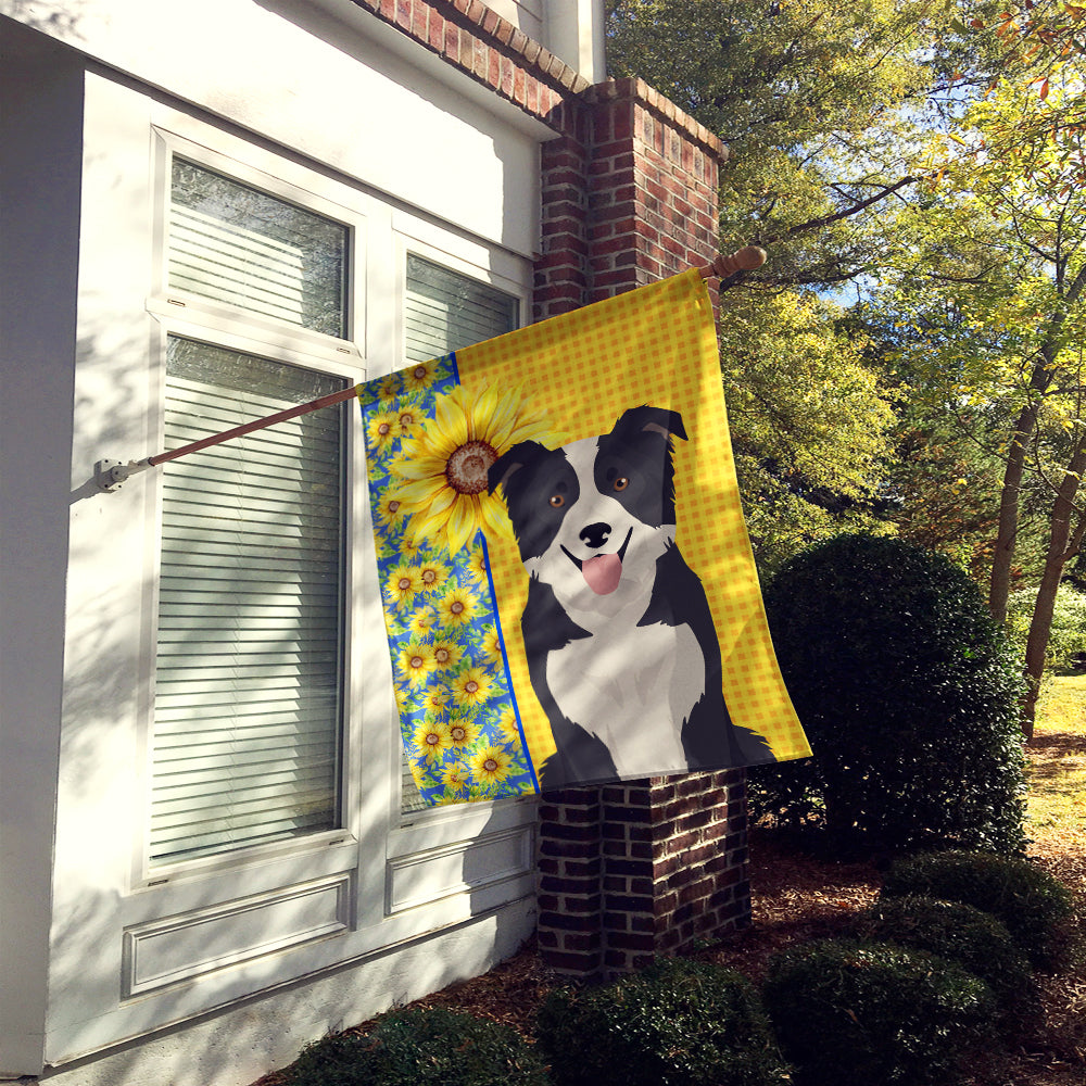Summer Sunflowers Black and White Border Collie House Flag 28x40 Porch Sleeve Pole Decorative Outside Yard Banner Artwork Wall Hanging, Polyester