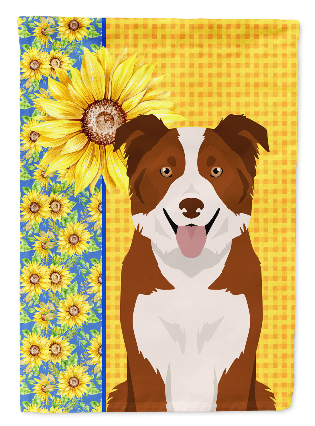 Summer Sunflowers Red and White Border Collie House Flag 28x40 Porch Sleeve Pole Decorative Outside Yard Banner Artwork Wall Hanging, Polyester
