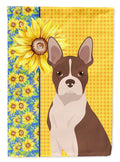 Summer Sunflowers Red Boston Terrier House Flag 28x40 Porch Sleeve Pole Decorative Outside Yard Banner Artwork Wall Hanging, Polyester
