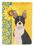 Summer Sunflowers Black Boston Terrier House Flag 28x40 Porch Sleeve Pole Decorative Outside Yard Banner Artwork Wall Hanging, Polyester