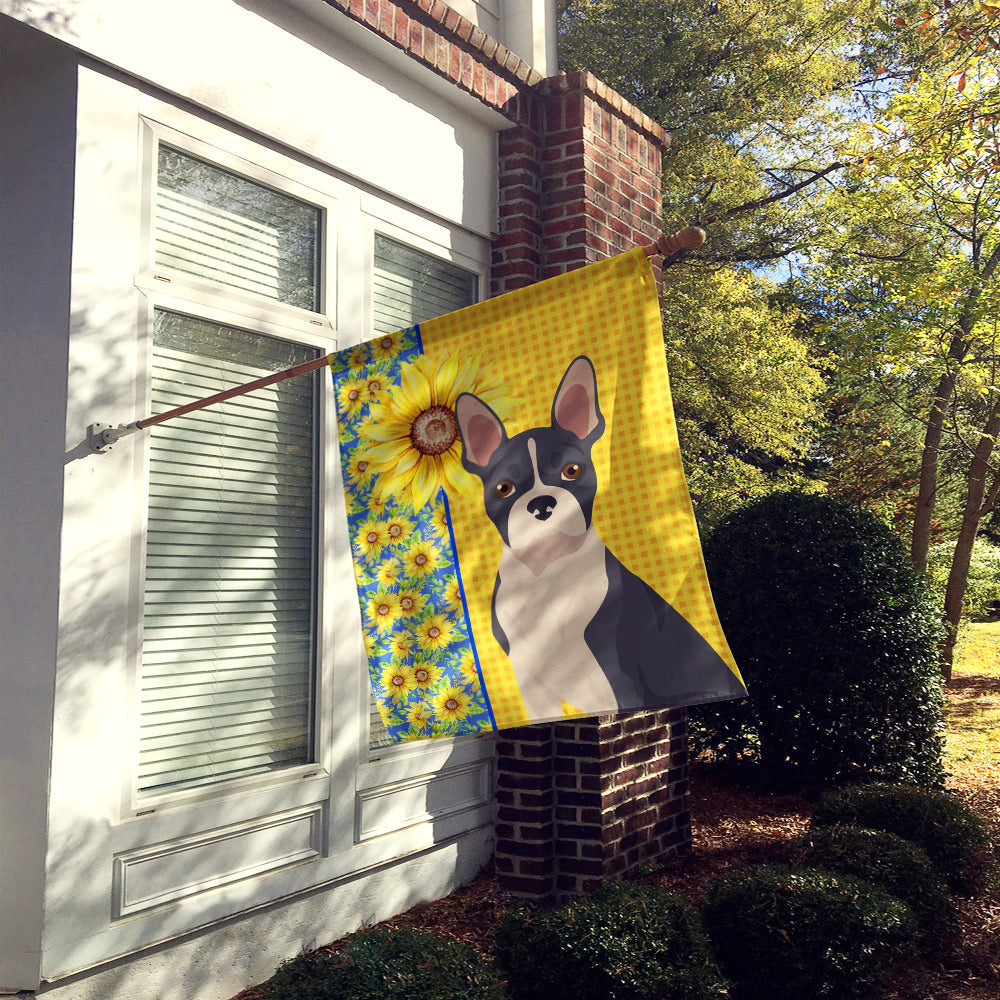 Summer Sunflowers Black Boston Terrier House Flag 28x40 Porch Sleeve Pole Decorative Outside Yard Banner Artwork Wall Hanging, Polyester