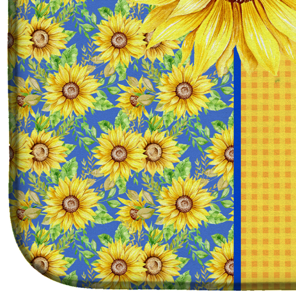 Summer Sunflowers Black Boston Terrier Dish Drying Mat Absorbent Dish Drying Mat Pad for Kitchen Counter Dish Drainer Mat for Countertop, 14 x 21", Multicolor