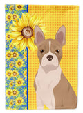 Summer Sunflowers Fawn Boston Terrier House Flag 28x40 Porch Sleeve Pole Decorative Outside Yard Banner Artwork Wall Hanging, Polyester