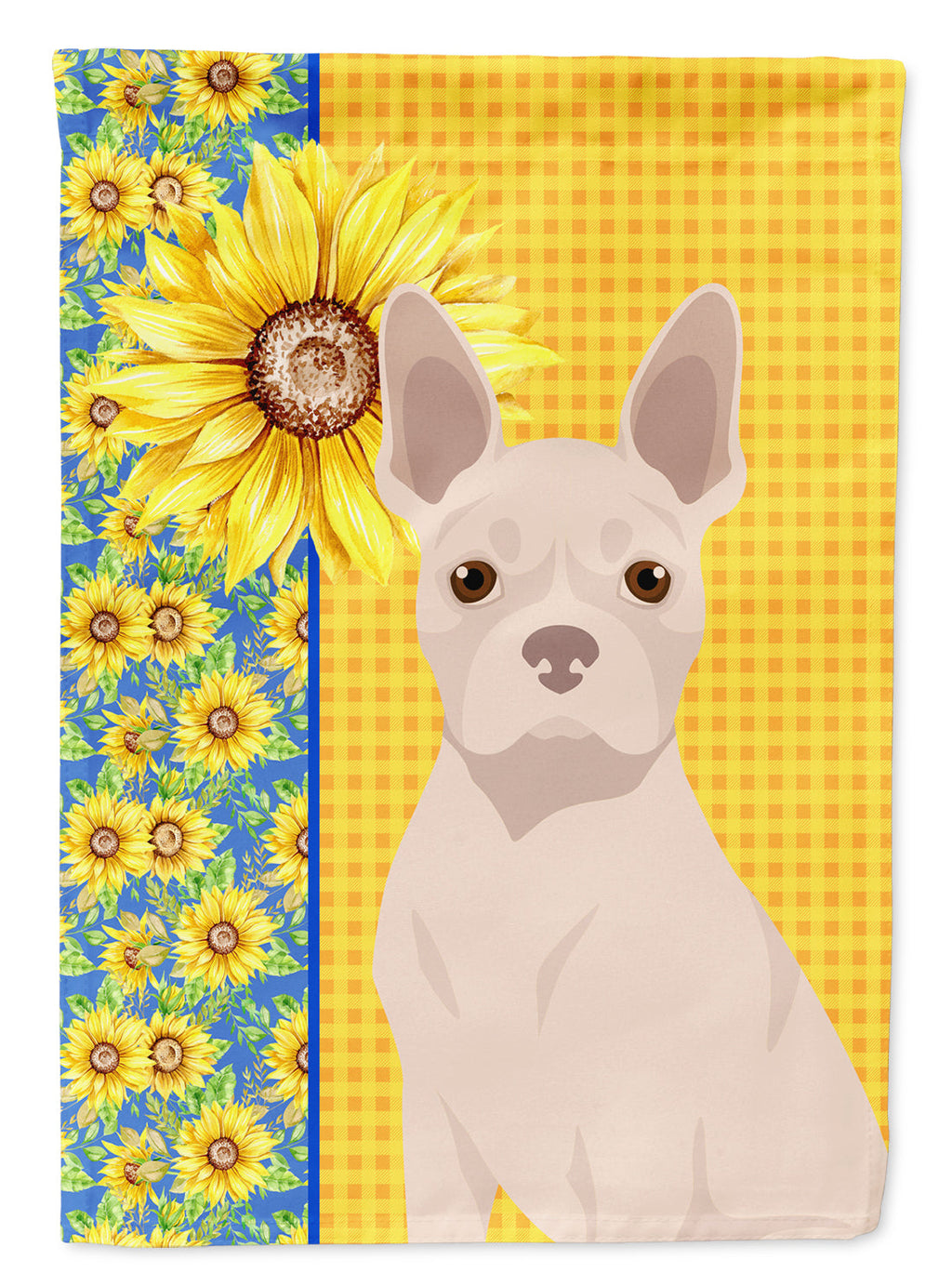 Summer Sunflowers White Boston Terrier House Flag 28x40 Porch Sleeve Pole Decorative Outside Yard Banner Artwork Wall Hanging, Polyester