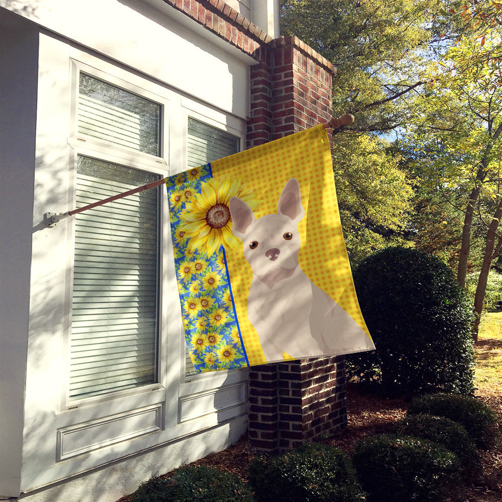 Summer Sunflowers White Boston Terrier House Flag 28x40 Porch Sleeve Pole Decorative Outside Yard Banner Artwork Wall Hanging, Polyester