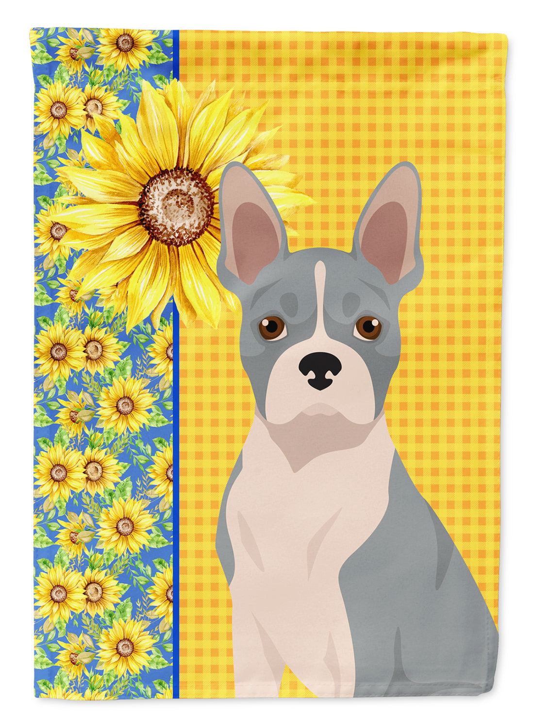 Summer Sunflowers Blue Boston Terrier House Flag 28x40 Porch Sleeve Pole Decorative Outside Yard Banner Artwork Wall Hanging, Polyester