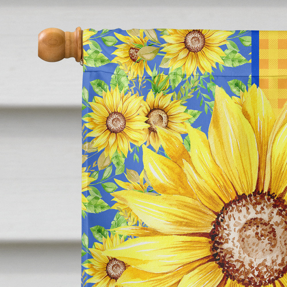 Summer Sunflowers Blue Boston Terrier House Flag 28x40 Porch Sleeve Pole Decorative Outside Yard Banner Artwork Wall Hanging, Polyester