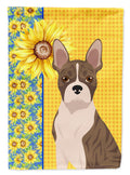 Summer Sunflowers Brindle Boston Terrier House Flag 28x40 Porch Sleeve Pole Decorative Outside Yard Banner Artwork Wall Hanging, Polyester