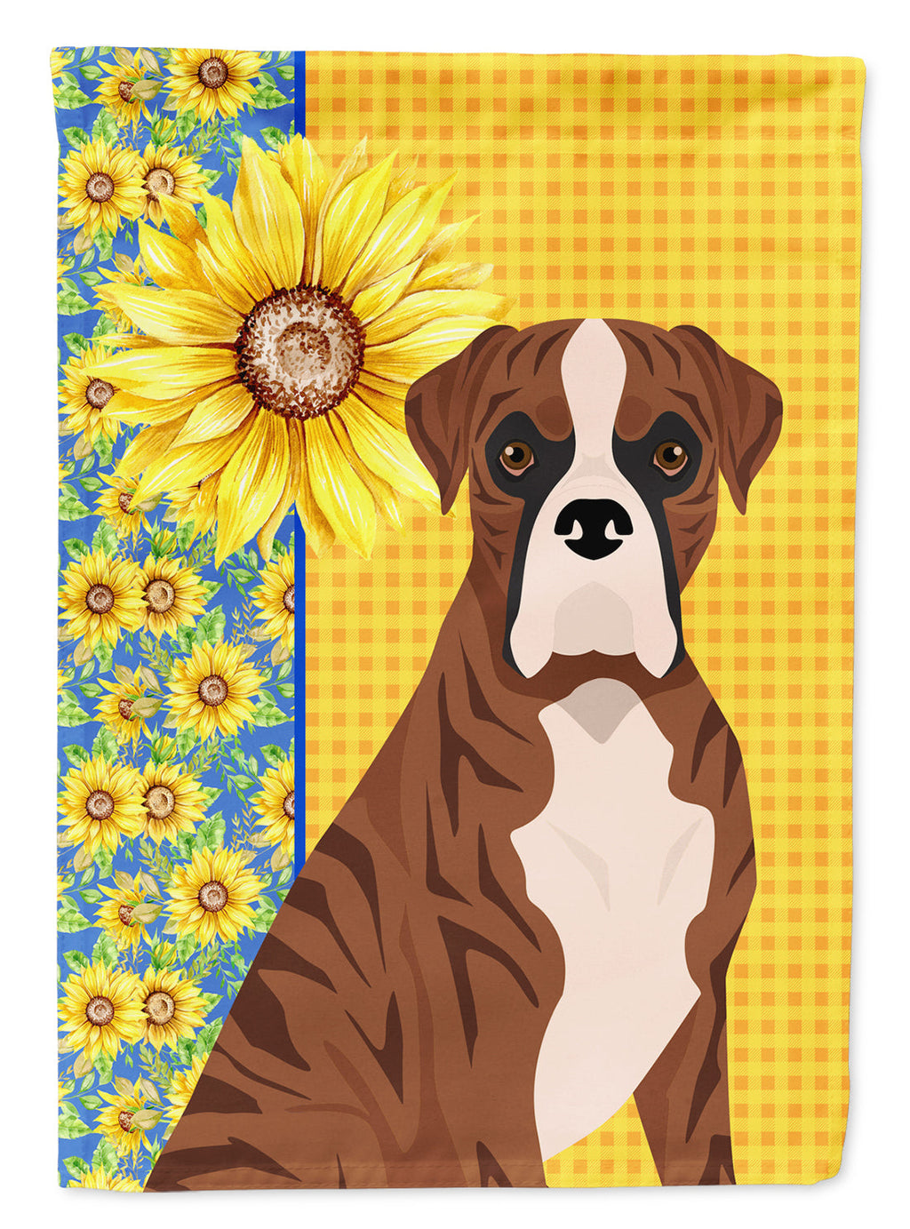 Summer Sunflowers Natural Eared Red Brindle Boxer House Flag 28x40 Porch Sleeve Pole Decorative Outside Yard Banner Artwork Wall Hanging, Polyester