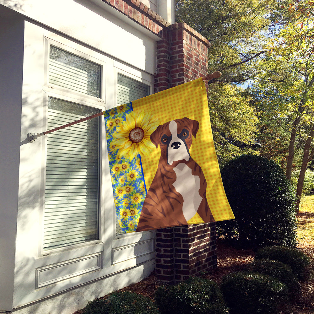 Summer Sunflowers Natural Eared Red Brindle Boxer House Flag 28x40 Porch Sleeve Pole Decorative Outside Yard Banner Artwork Wall Hanging, Polyester